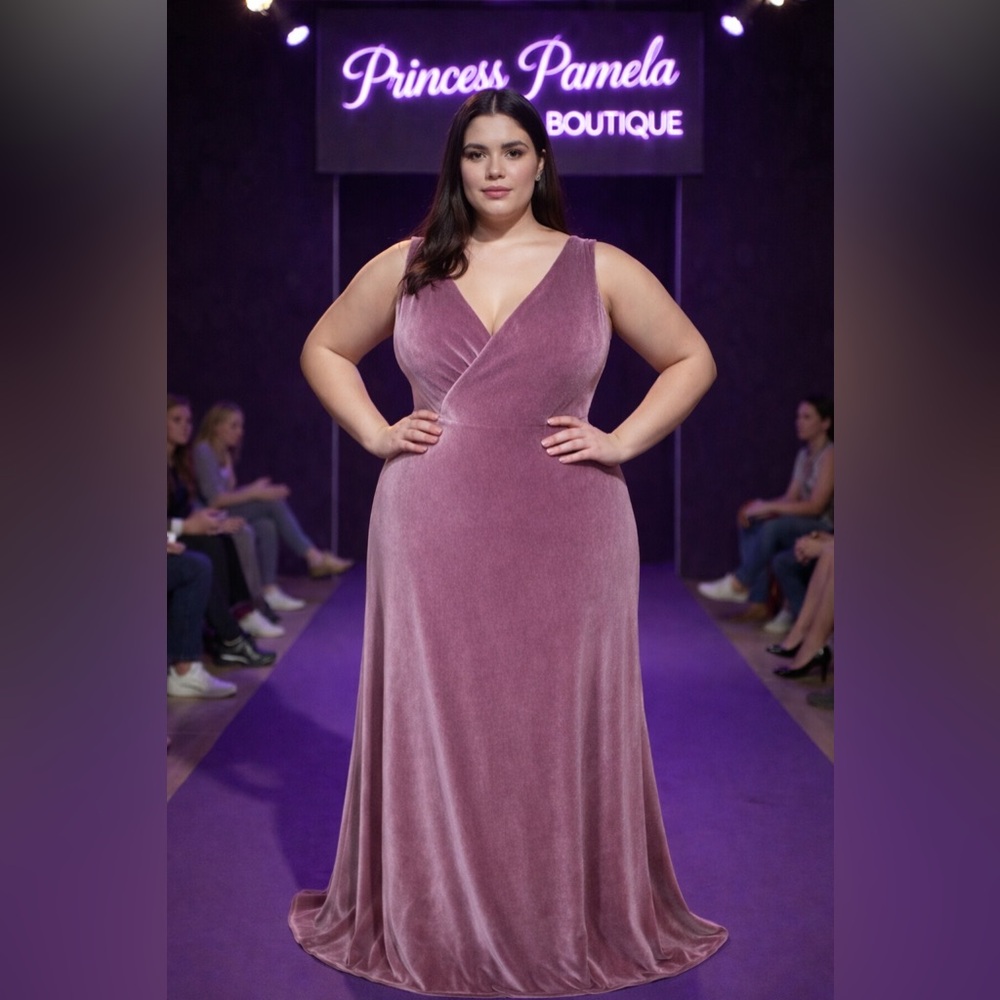 #729 Dusty Pink V Neckline sleeveless Velvet Long Dress - 1X -Size 16